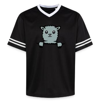 Cute llama fluffy alpaca peeking out - Unisex Football Style Mesh T-Shirt - pink/pink stripes - Front - AI Model Female 172 light (172cm) & AI Model Male 178 dark (178cm)