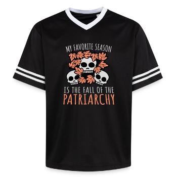 Ma saison préférée est La chute du patriarcat - T-shirt de foot unisexe en mesh - rose/rose rayures - Devant - AI Model Female 172 light (172cm) & AI Model Male 178 dark (178cm)