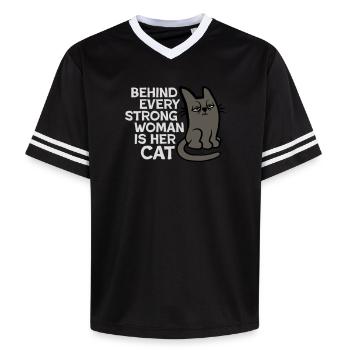Cat Behind Every Strong Woman Annoyed Grumpy - Unisex Football Style Mesh T-Shirt - black/white - Front - AI Model Female 172 light (172cm) & AI Model Male 185 light (185cm)