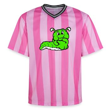 Caterpillar Worm Shy Friendly Curious Looking - Unisex Football Style Mesh T-Shirt - pink/pink stripes - Front - AI Model Female 172 light (172cm) & AI Model Male 178 dark (178cm)