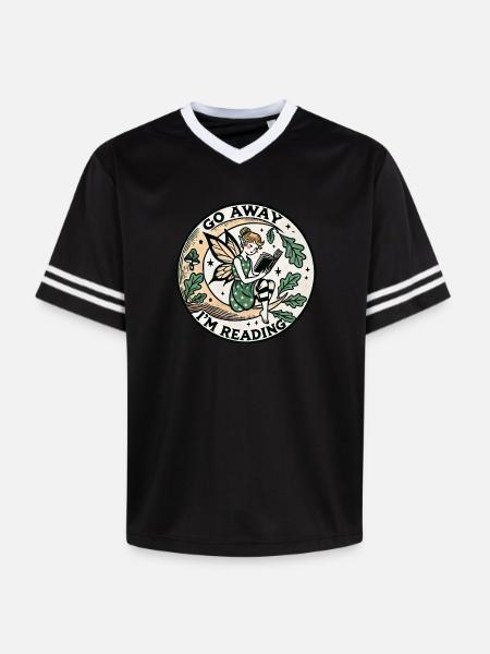 Go Away I'm Reading Fairy Circle - Unisex Football Style Mesh T-Shirt - pink/pink stripes