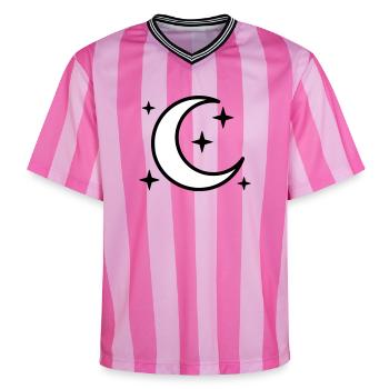 Crescent Moon & Stars | Magic Night - Unisex Football Style Mesh T-Shirt - pink/pink stripes - Front - AI Model Female 172 light (172cm) & AI Model Male 178 dark (178cm)