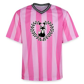 Cute Fox in a Wreath of Leaves – Hand Drawn - Unisex Football Style Mesh T-Shirt - pink/pink stripes - Front - AI Model Female 172 light (172cm) & AI Model Male 178 dark (178cm)