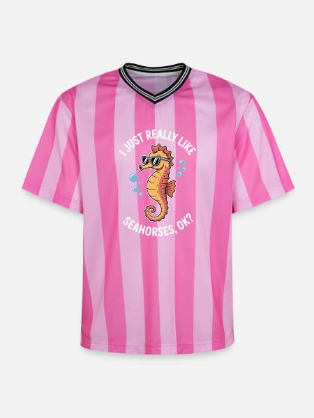 Seepferdchen Spruch Lustiges Seepferdchen Geschenk - Unisex Football Style Mesh T-Shirt - Rosa/Rosa Streifen