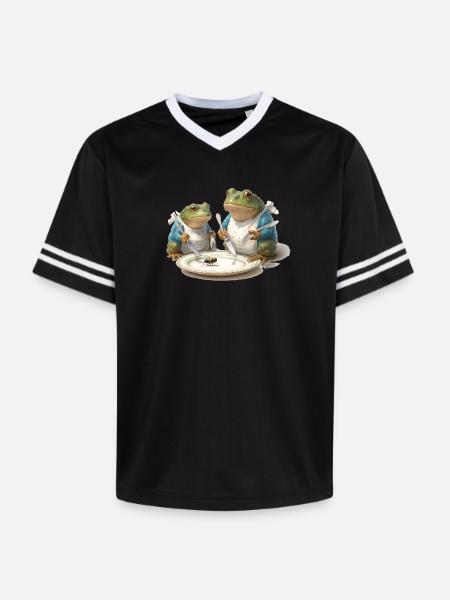 Frosch-Dinner: Fliege am Teller - Unisex Football Style Mesh T-Shirt - Rosa/Rosa Streifen