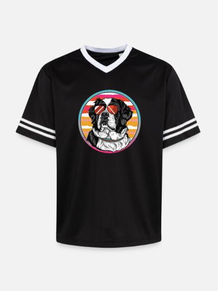 Sun dog in retro summer - Unisex Football Style Mesh T-Shirt - pink/pink stripes