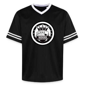 Royal Flush of the House Heart Poker Emblem - Unisex Football Style Mesh T-Shirt - pink/pink stripes - Front - AI Model Female 172 light (172cm) & AI Model Male 178 dark (178cm)