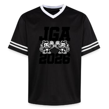 Singes de la fête de garçon Jga 2026 - T-shirt de foot unisexe en mesh - rose/rose rayures - Devant - AI Model Female 172 light (172cm) & AI Model Male 178 dark (178cm)