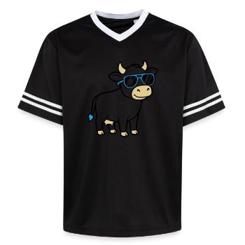 Cool Cow Sunglasses Casual Vector - Unisex Football Style Mesh T-Shirt - pink/pink stripes - Front - AI Model Female 172 light (172cm) & AI Model Male 178 dark (178cm)