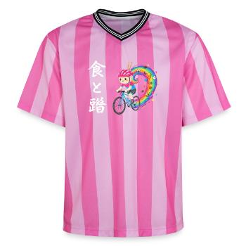Rainbow Ride : Cycliste de Trails Foodie - T-shirt de foot unisexe en mesh - rose/rose rayures - Devant - AI Model Female 172 light (172cm) & AI Model Male 178 dark (178cm)