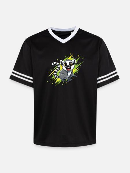 Cheerful lemur with beam background - Unisex Football Style Mesh T-Shirt - pink/pink stripes