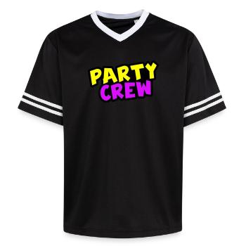 Party Crew - Unisex Football Style Mesh T-Shirt - pink/pink stripes - Front - AI Model Female 172 light (172cm) & AI Model Male 178 dark (178cm)