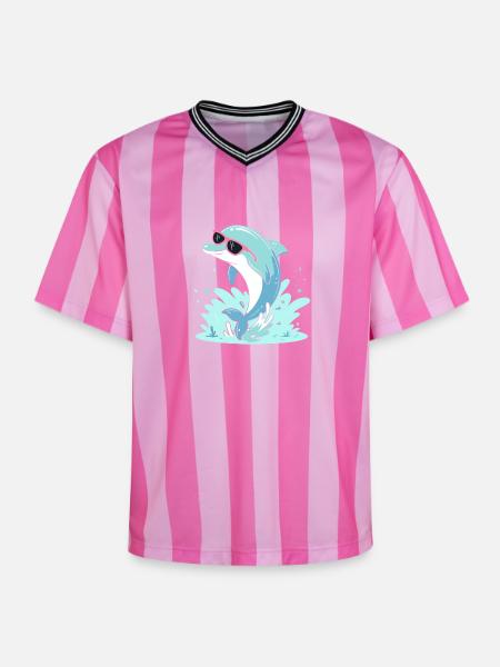 Delfin-Sommer-Pinkbrille - Unisex Football Style Mesh T-Shirt - Rosa/Rosa Streifen