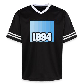 1994 - Unisex Football Style Mesh T-Shirt - Rosa/Rosa Streifen - Vorne - AI Model Female 172 light (172cm) & AI Model Male 178 dark (178cm)