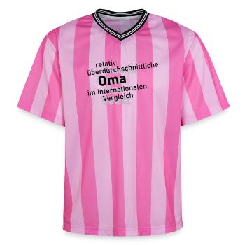 überdurchschnittliche oma - Unisex Football Style Mesh T-Shirt - Rosa/Rosa Streifen - Vorne - AI Model Female 172 light (172cm) & AI Model Male 178 dark (178cm)