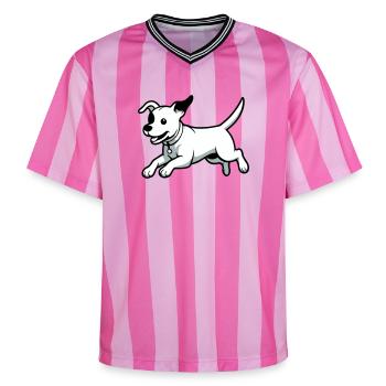 Verspielter Hund-Cartoon - Unisex Football Style Mesh T-Shirt - Rosa/Rosa Streifen - Vorne - AI Model Female 172 light (172cm) & AI Model Male 178 dark (178cm)