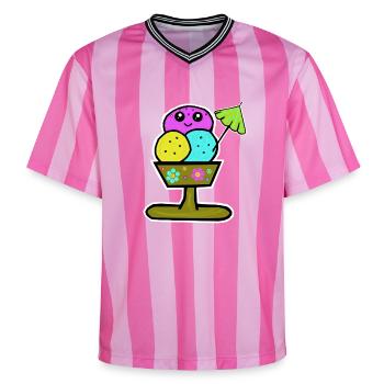 Bunter Eisbecher Eiscreme Eiskreme Eis - Unisex Football Style Mesh T-Shirt - Rosa/Rosa Streifen - Vorne - AI Model Female 172 light (172cm) & AI Model Male 178 dark (178cm)