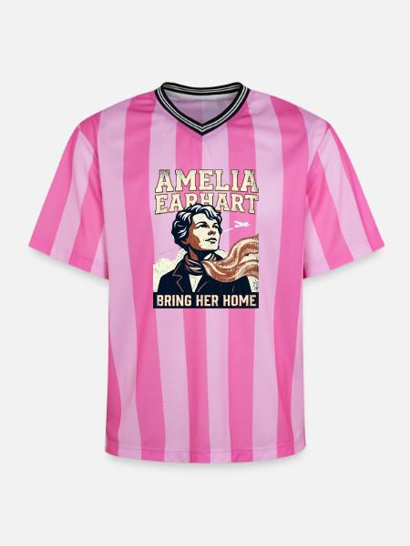Amelia Earhart – Bring Her Home - Unisex Football Style Mesh T-Shirt - pink/pink stripes