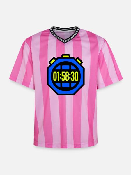 Stopwatch Best Time Half Marathon - Unisex Football Style Mesh T-Shirt - pink/pink stripes