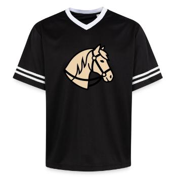 Pony Kopf Pferd Züchter Logo - Unisex Football Style Mesh T-Shirt - Rosa/Rosa Streifen - Vorne - AI Model Female 172 light (172cm) & AI Model Male 178 dark (178cm)
