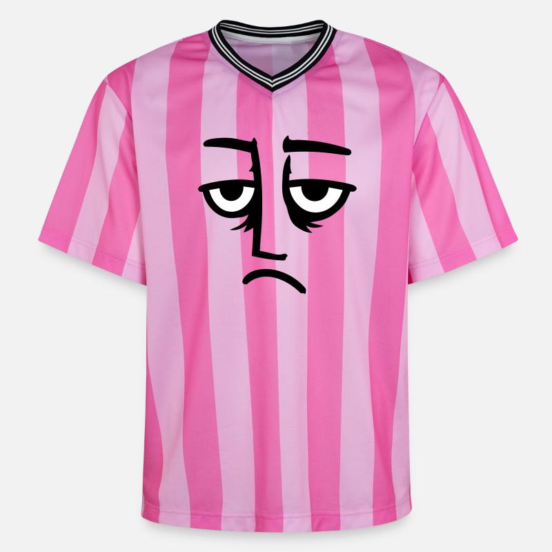 Grumpy sad disappointed face funny - Unisex Football Style Mesh T-Shirt - pink/pink stripes