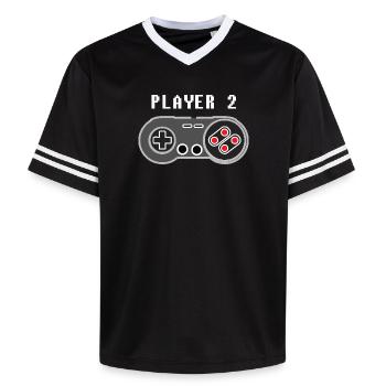 Player 2 Pixel Controller-Grafik - Unisex Football Style Mesh T-Shirt - Schwarz/Weiß - Vorne - AI Model Female 172 light (172cm) & AI Model Male 185 light (185cm)
