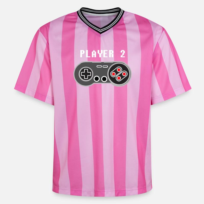 Player 2 Pixel Controller-Grafik - Unisex Football Style Mesh T-Shirt - Rosa/Rosa Streifen