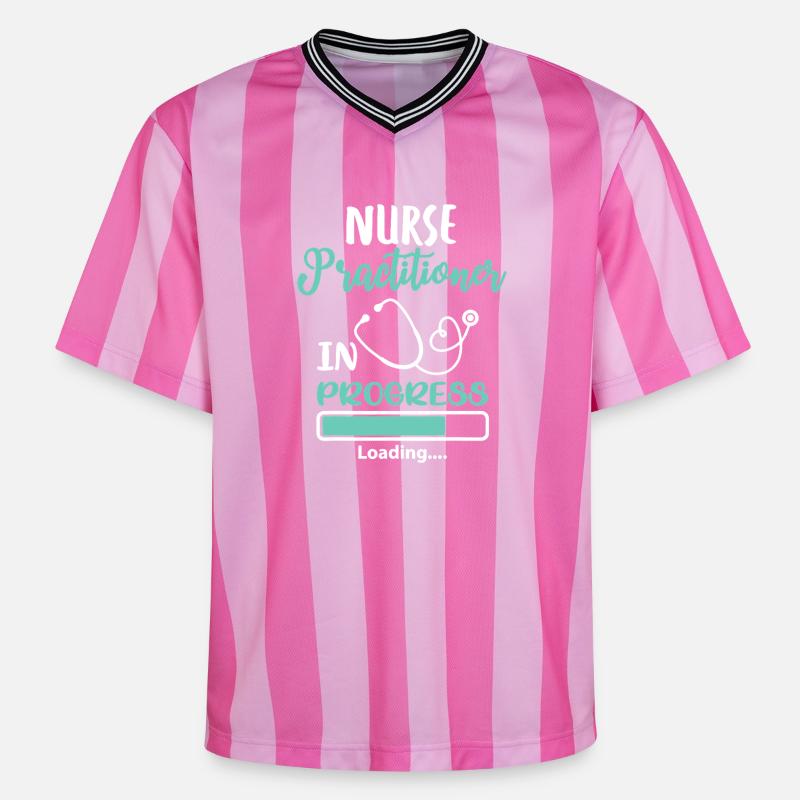 Nurse Practitioner In Progress Loading - Unisex Football Style Mesh T-Shirt - pink/pink stripes