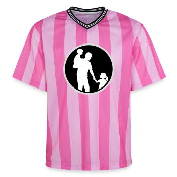 Vater Kind Silhouette Spazieren Familie Papa Liebe - Unisex Football Style Mesh T-Shirt - Rosa/Rosa Streifen - Vorne - AI Model Female 172 light (172cm) & AI Model Male 178 dark (178cm)