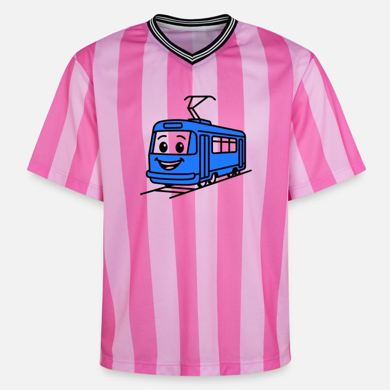 Dessin animé du tramway - T-shirt de foot unisexe en mesh - rose/rose rayures
