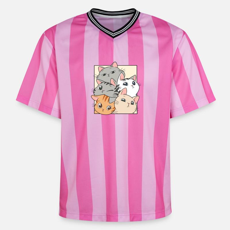 Cat Stack Ensemble - Unisex Football Style Mesh T-Shirt - rose/rose rayures
