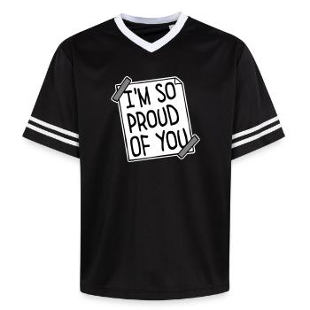 I'm So Proud Of You Heartily Encouraging Saying - Unisex Football Style Mesh T-Shirt - pink/pink stripes - Front - AI Model Female 172 light (172cm) & AI Model Male 178 dark (178cm)