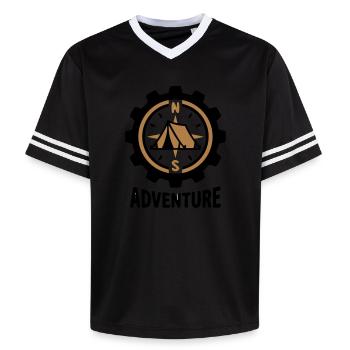 Abenteuer Kompass Zelt Camping Wandergruppe - Unisex Football Style Mesh T-Shirt - Rosa/Rosa Streifen - Vorne - AI Model Female 172 light (172cm) & AI Model Male 178 dark (178cm)