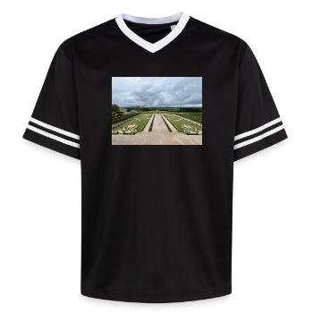 Jardin français du Château de Chambord - T-shirt de foot unisexe en mesh - rose/rose rayures - Devant - AI Model Female 172 light (172cm) & AI Model Male 178 dark (178cm)