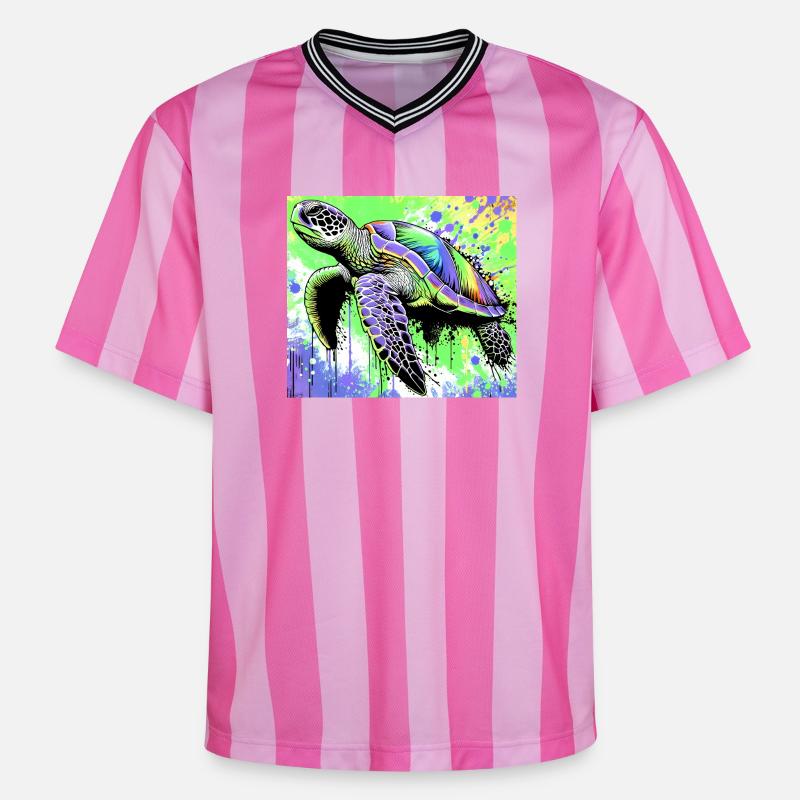 turtle - Unisex Football Style Mesh T-Shirt - pink/pink stripes