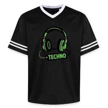 DJ Headphones Techno Rave Festival Producer - Unisex Football Style Mesh T-Shirt - pink/pink stripes - Front - AI Model Female 172 light (172cm) & AI Model Male 178 dark (178cm)