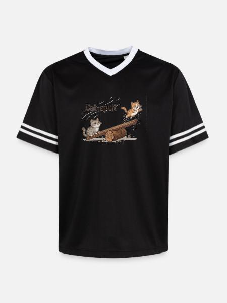 Catapult Cat Adventure - Unisex Football Style Mesh T-Shirt - pink/pink stripes