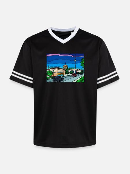 Retro City Straßenszene - Unisex Football Style Mesh T-Shirt - Rosa/Rosa Streifen