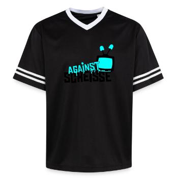 against scheisse - television - Unisex Football Style Mesh T-Shirt - Rosa/Rosa Streifen - Vorne - AI Model Female 172 light (172cm) & AI Model Male 178 dark (178cm)