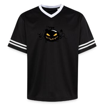 black halloween pumpkin with glowing eyes - Unisex Football Style Mesh T-Shirt - pink/pink stripes - Front - AI Model Female 172 light (172cm) & AI Model Male 178 dark (178cm)