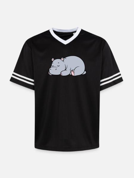 Sleeping Hippopotamus Tired Lazy Vector - Unisex Football Style Mesh T-Shirt - pink/pink stripes