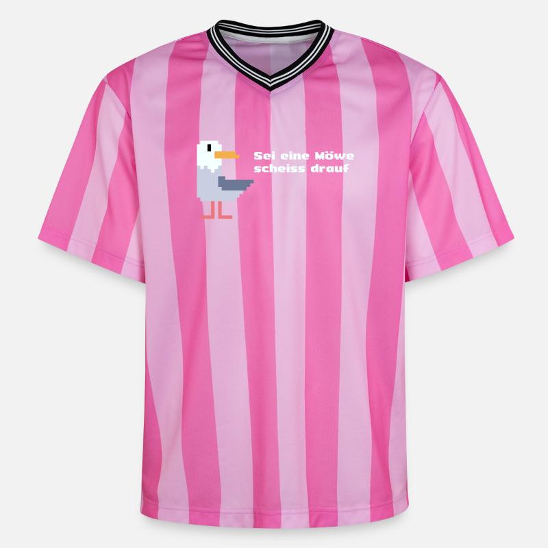 sei eine pixel Möwe - Unisex Football Style Mesh T-Shirt - Rosa/Rosa Streifen