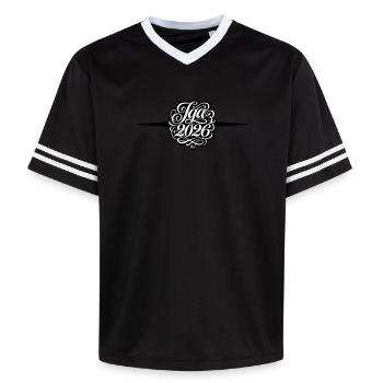 Jga 2026 Bachelor Party - Unisex Football Style Mesh T-Shirt - pink/pink stripes - Front - AI Model Female 172 light (172cm) & AI Model Male 178 dark (178cm)