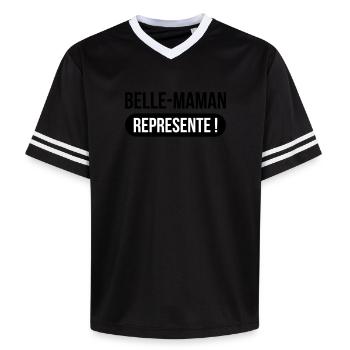 Belle-Maman Représente ! - T-shirt de foot unisexe en mesh - rose/rose rayures - Devant - AI Model Female 172 light (172cm) & AI Model Male 178 dark (178cm)