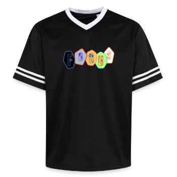 Fokus in Chromblöcken - Unisex Football Style Mesh T-Shirt - Rosa/Rosa Streifen - Vorne - AI Model Female 172 light (172cm) & AI Model Male 178 dark (178cm)