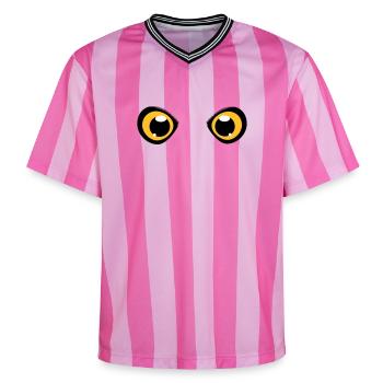 two shining eyes of an owl - Unisex Football Style Mesh T-Shirt - pink/pink stripes - Front - AI Model Female 172 light (172cm) & AI Model Male 178 dark (178cm)