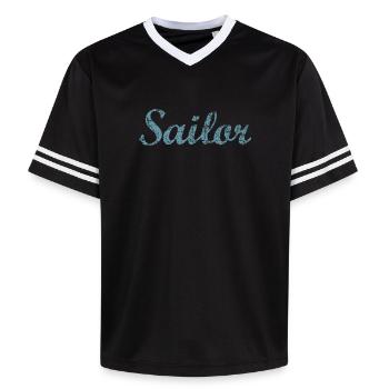 Sailor Sail Sailing - Unisex Football Style Mesh T-Shirt - pink/pink stripes - Front - AI Model Female 172 light (172cm) & AI Model Male 178 dark (178cm)