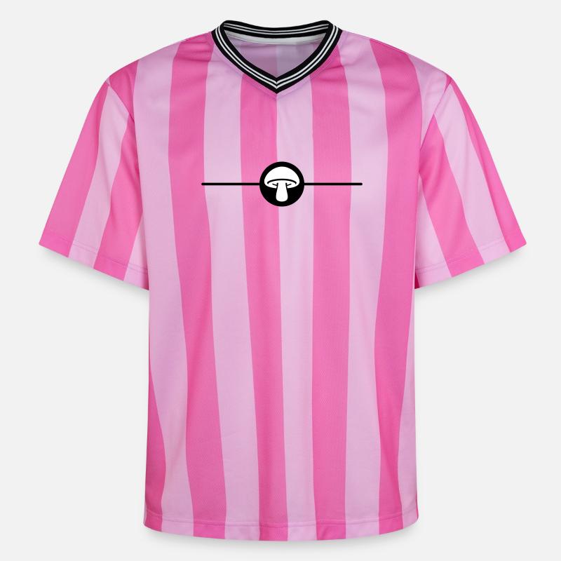 Mushroom Toadstool Icon - Unisex Football Style Mesh T-Shirt - pink/pink stripes