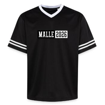 Malle 2026 - Unisex Football Style Mesh T-Shirt - pink/pink stripes - Front - AI Model Female 172 light (172cm) & AI Model Male 178 dark (178cm)