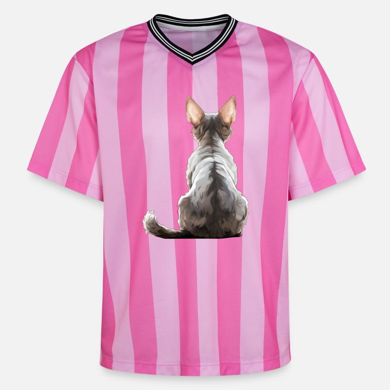 Chat Devon Rex - T-shirt de foot unisexe en mesh - rose/rose rayures